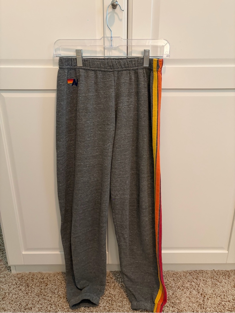 Aviator Nation Gray Knit Track Pants with Rainbow Side Stripe